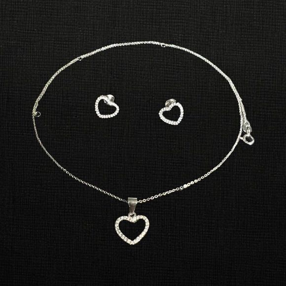 925 Sterling Silver Handmade Heart Charm Pendant and Earring Set - Picture 1 of 1